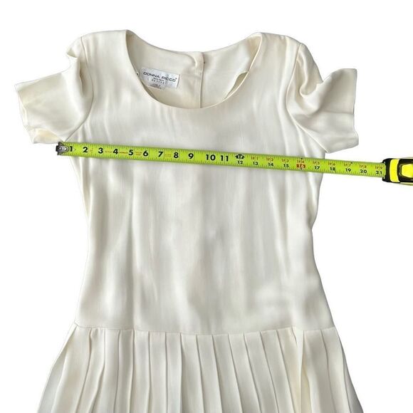 Vtg 80s 90s Pleated Maxi Dress Drop Waist Donna Ricco Ivory Preppy Ankle 4 XS - Picture 4 of 15